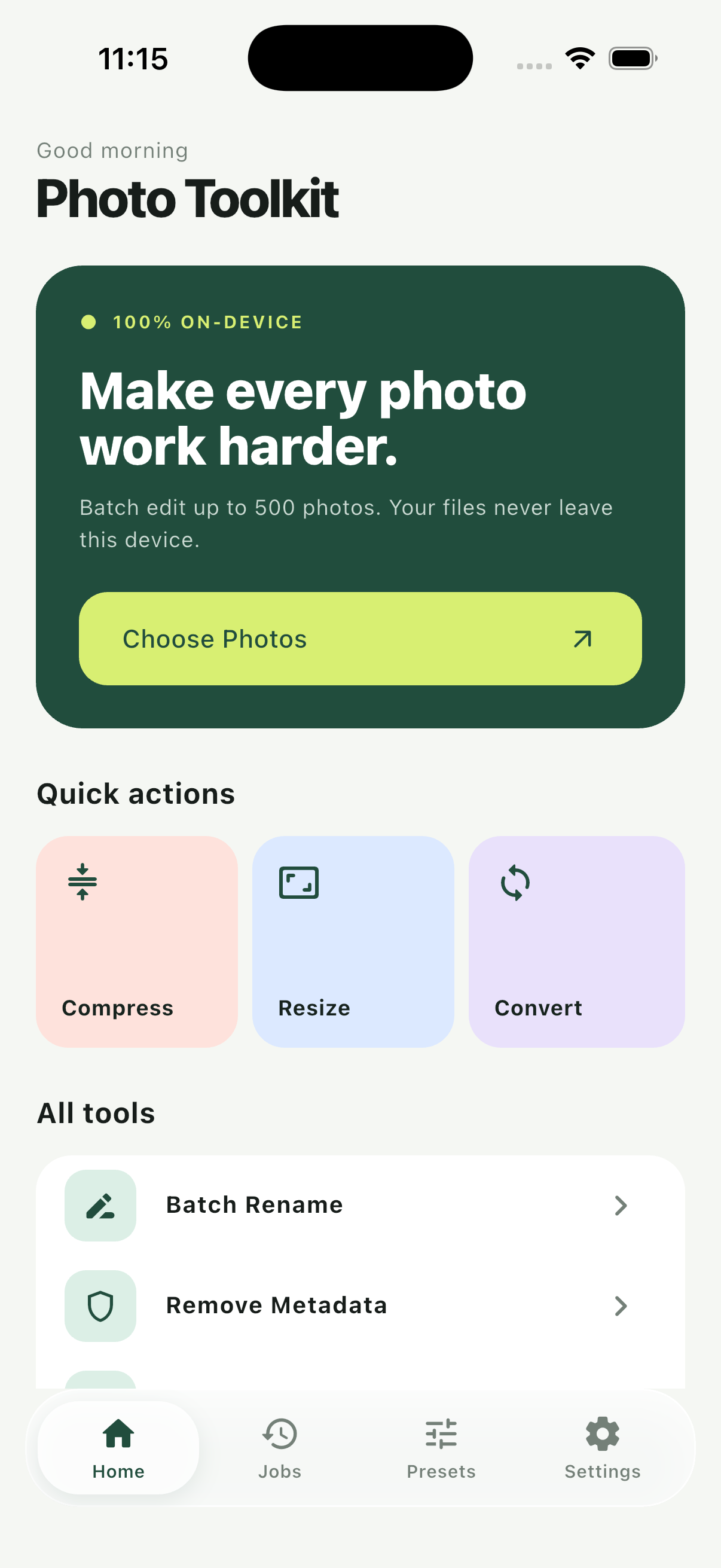 Photo Toolkit home screen