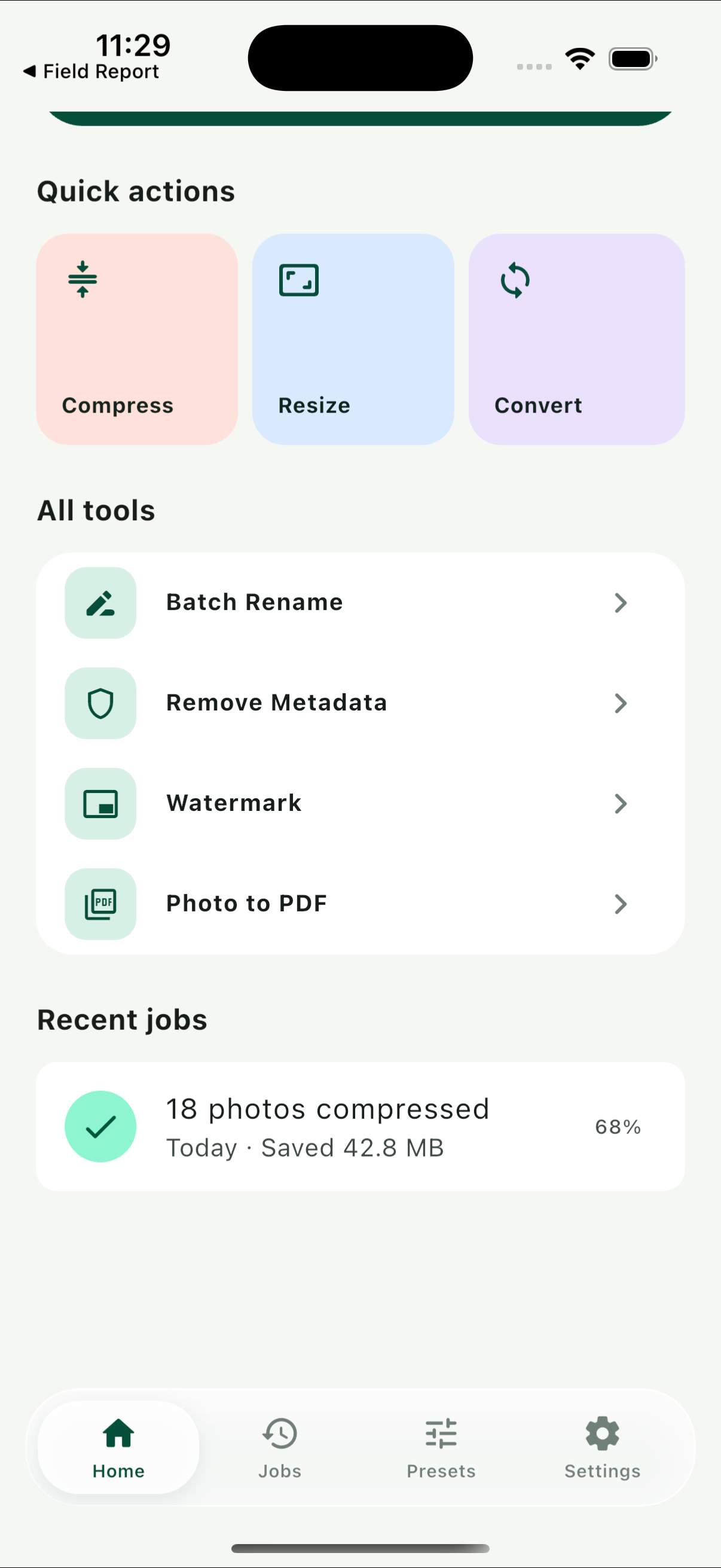 Photo Toolkit tools screen